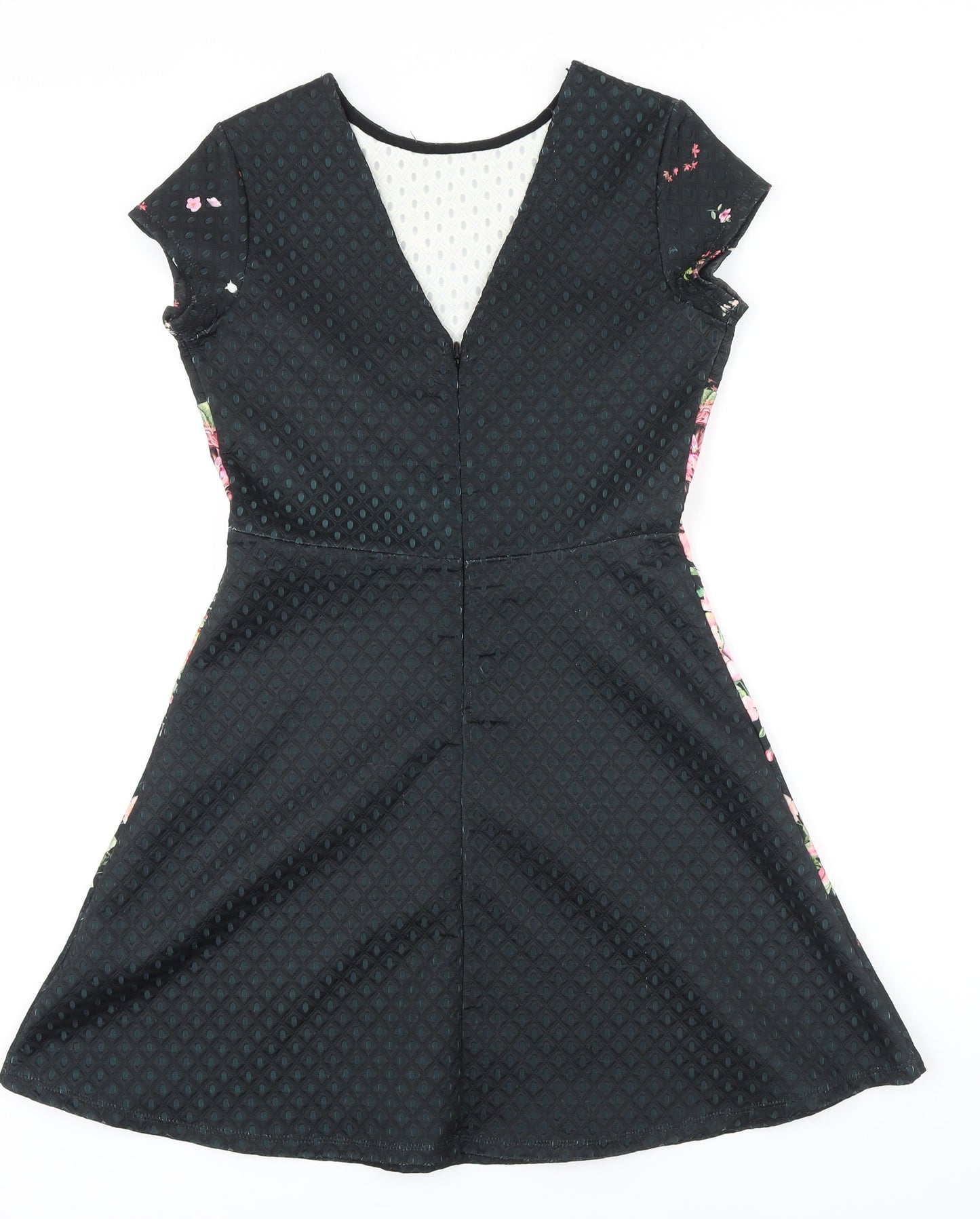 Lipsy Womens Black Floral Polyester A-Line Size 8 Round Neck Zip