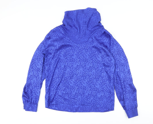 St Michael Womens Blue Polyester Basic Button-Up Size 10 Cowl Neck