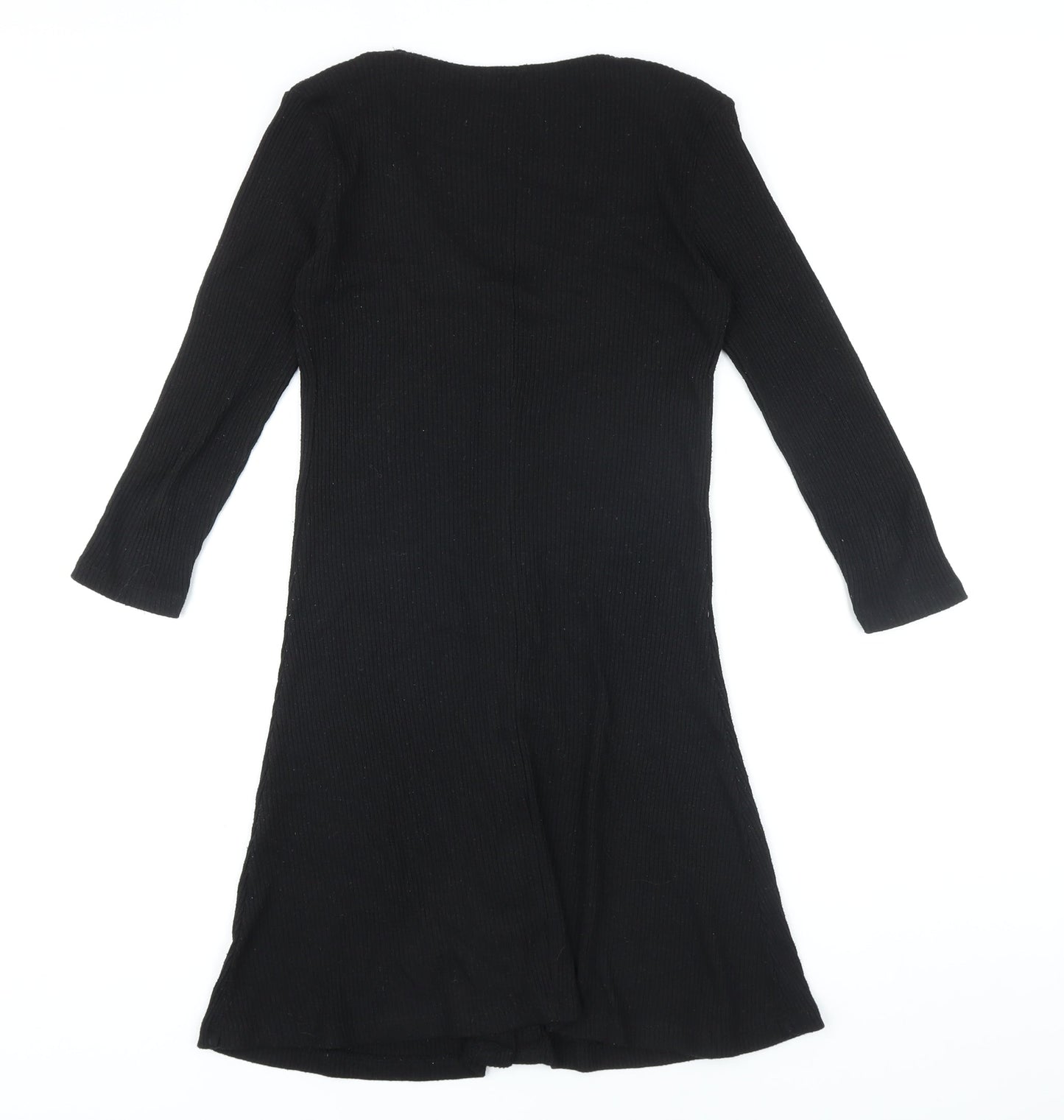 Stradivarius Womens Black Polyester A-Line Size S V-Neck Button