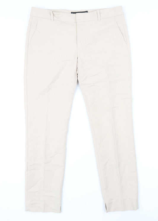 Zara Womens Beige Cotton Trousers Size M L27 in Regular Zip