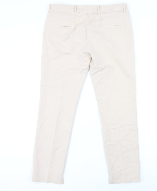Zara Womens Beige Cotton Trousers Size M L27 in Regular Zip