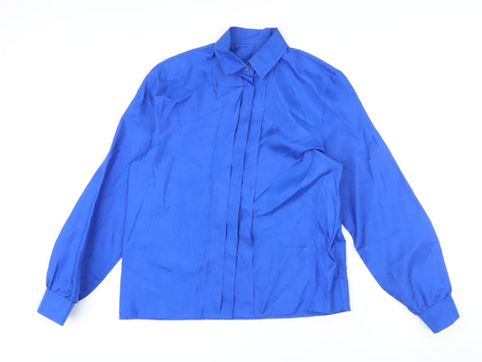 St Michael Womens Blue Polyester Basic Button-Up Size 12 Collared