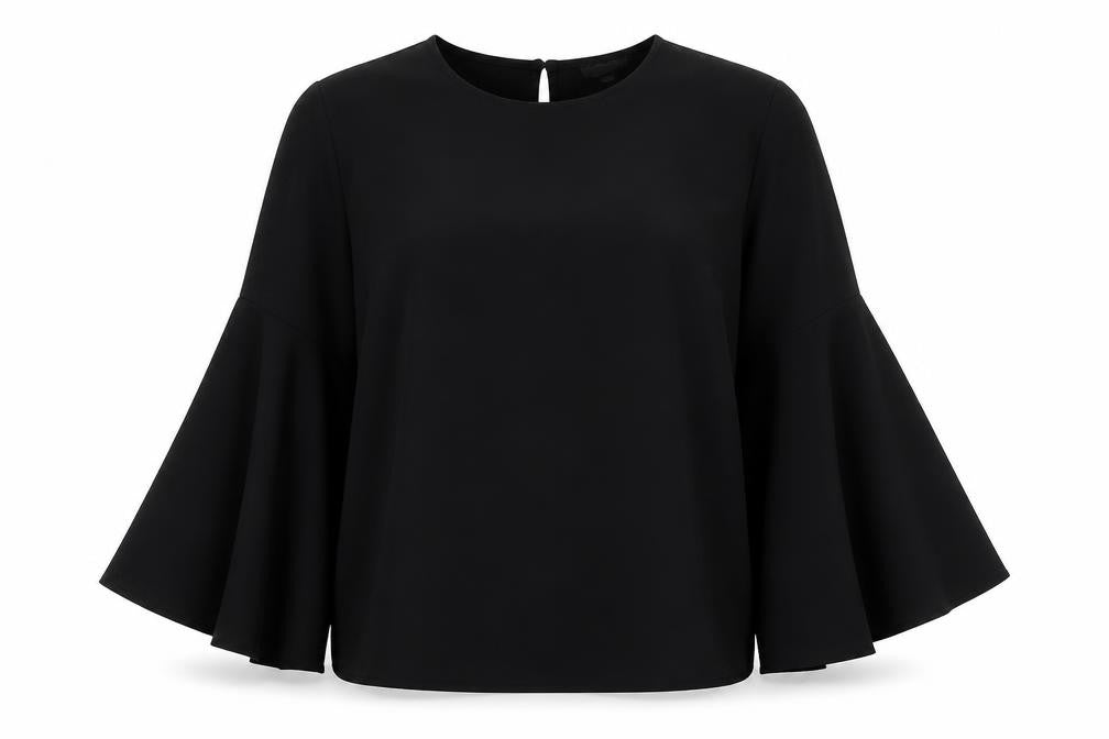 Topshop Womens Black Polyester Basic Button-Up Size 10 Round Neck - Big Sleeves