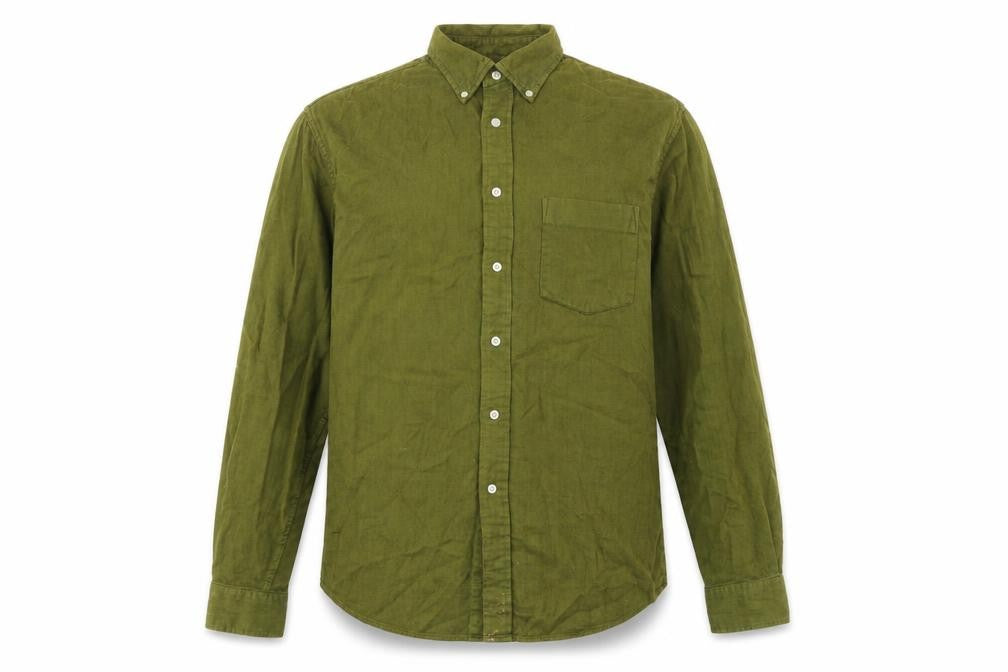Express Mens Green Cotton Button-Up Size L Collared Button