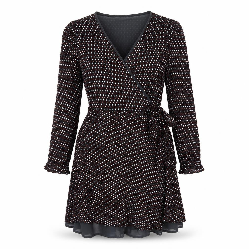 Pepe Jeans Womens Grey Geometric Viscose Wrap Dress Size S V-Neck Tie