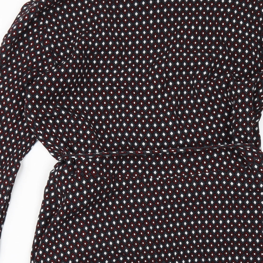 Pepe Jeans Womens Grey Geometric Viscose Wrap Dress Size S V-Neck Tie