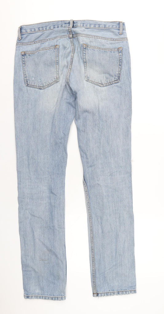 Topman Mens Blue Cotton Straight Jeans Size 34 in L36 in Regular Button