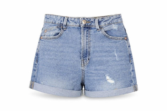 Stradivarius Womens Blue Cotton Boyfriend Shorts Size 10 Slim Zip