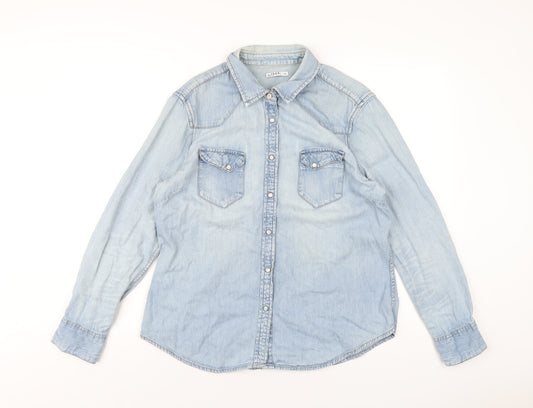 Gap Womens Blue Cotton Basic Button-Up Size L Collared