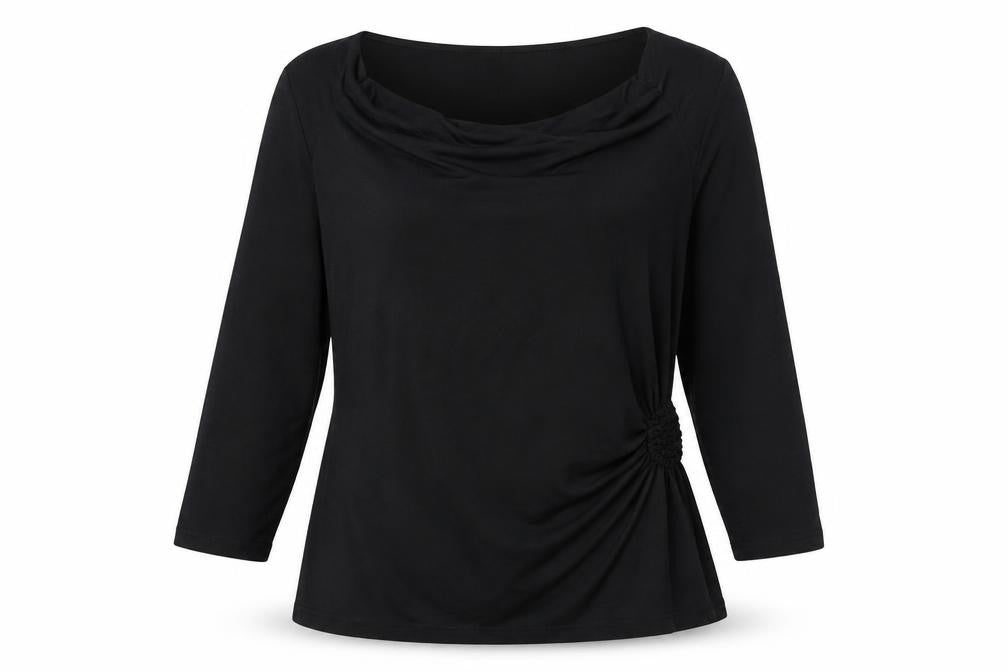 East Womens Black Viscose Basic Blouse Size 16 Cowl Neck - Rouched Detail