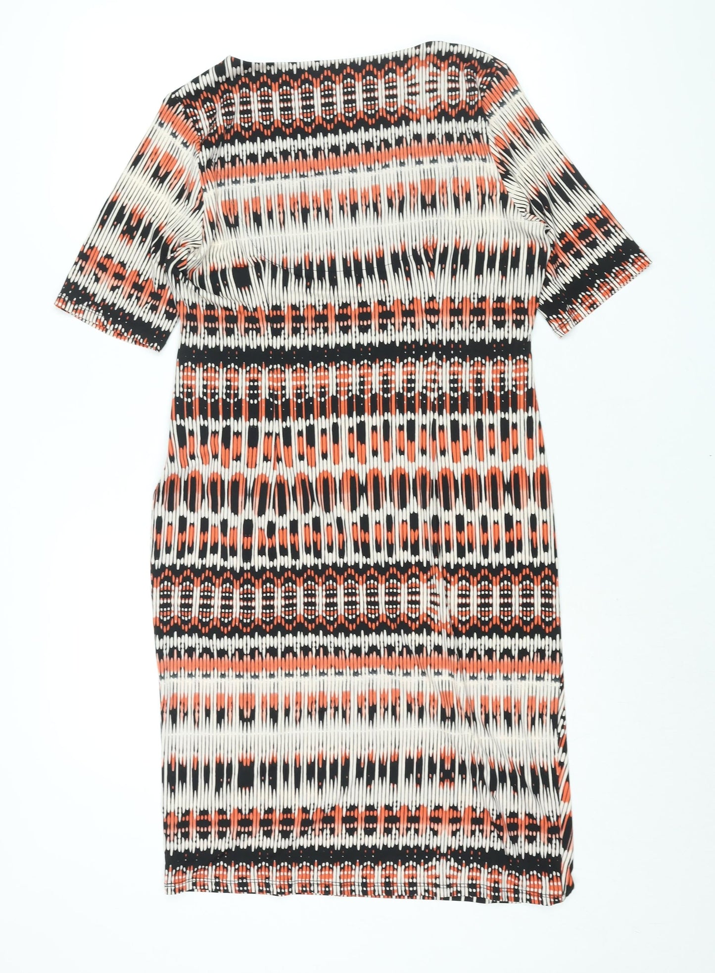 Marks and Spencer Womens Multicoloured Geometric Polyester Shift Size 14 V-Neck Pullover - Rouched