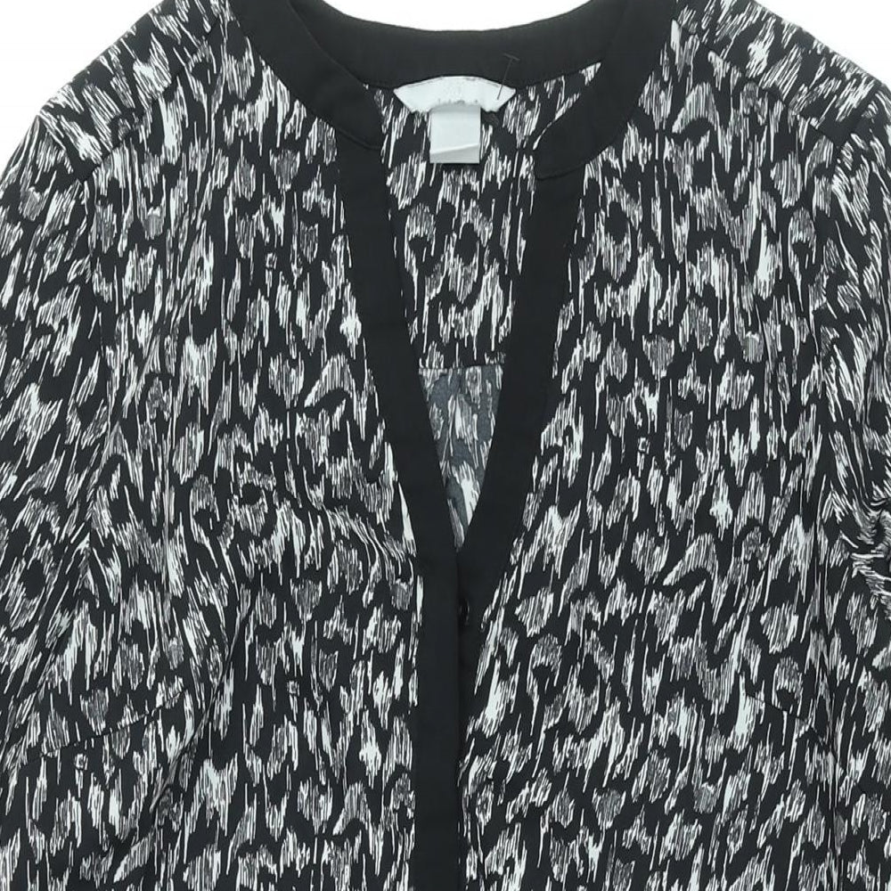 H&M Womens Black Geometric Polyester A-Line Size 12 V-Neck Button - Drawstring Waist