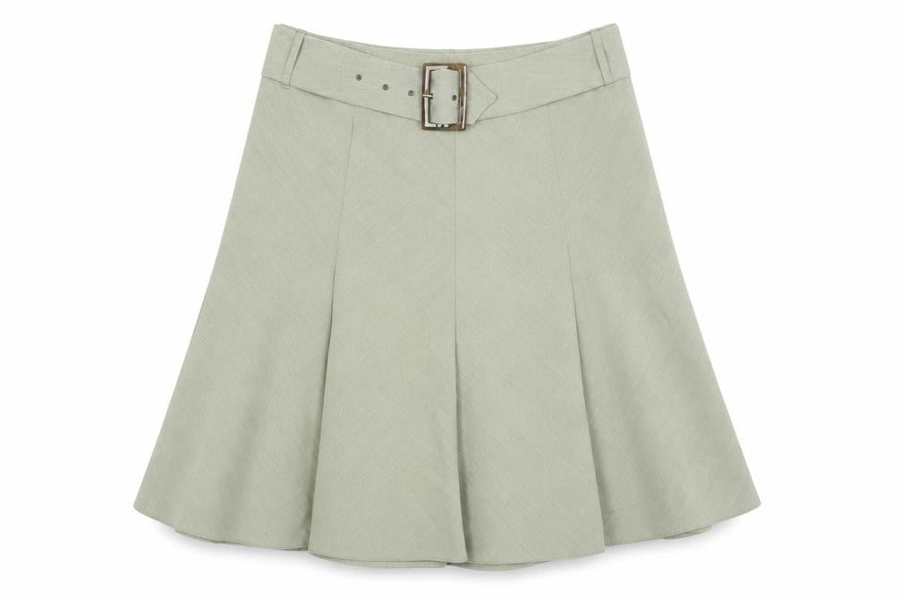 Marks and Spencer Womens Beige Polyester A-Line Skirt Size 14 Zip - Belted