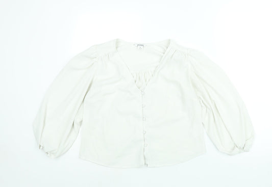 Monki Womens White Polyester Basic Blouse Size M V-Neck