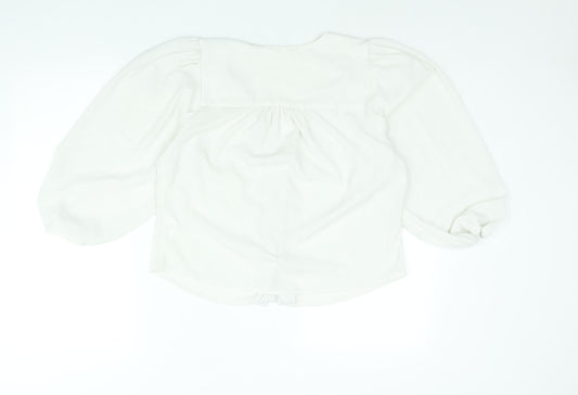Monki Womens White Polyester Basic Blouse Size M V-Neck