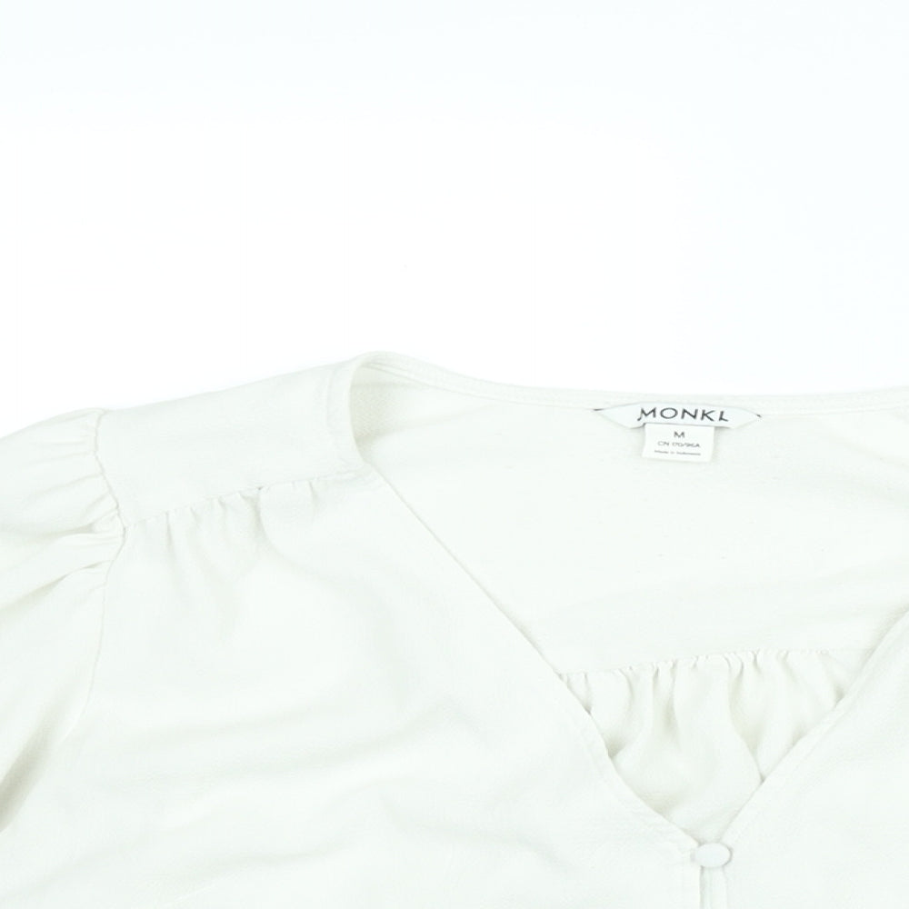 Monki Womens White Polyester Basic Blouse Size M V-Neck