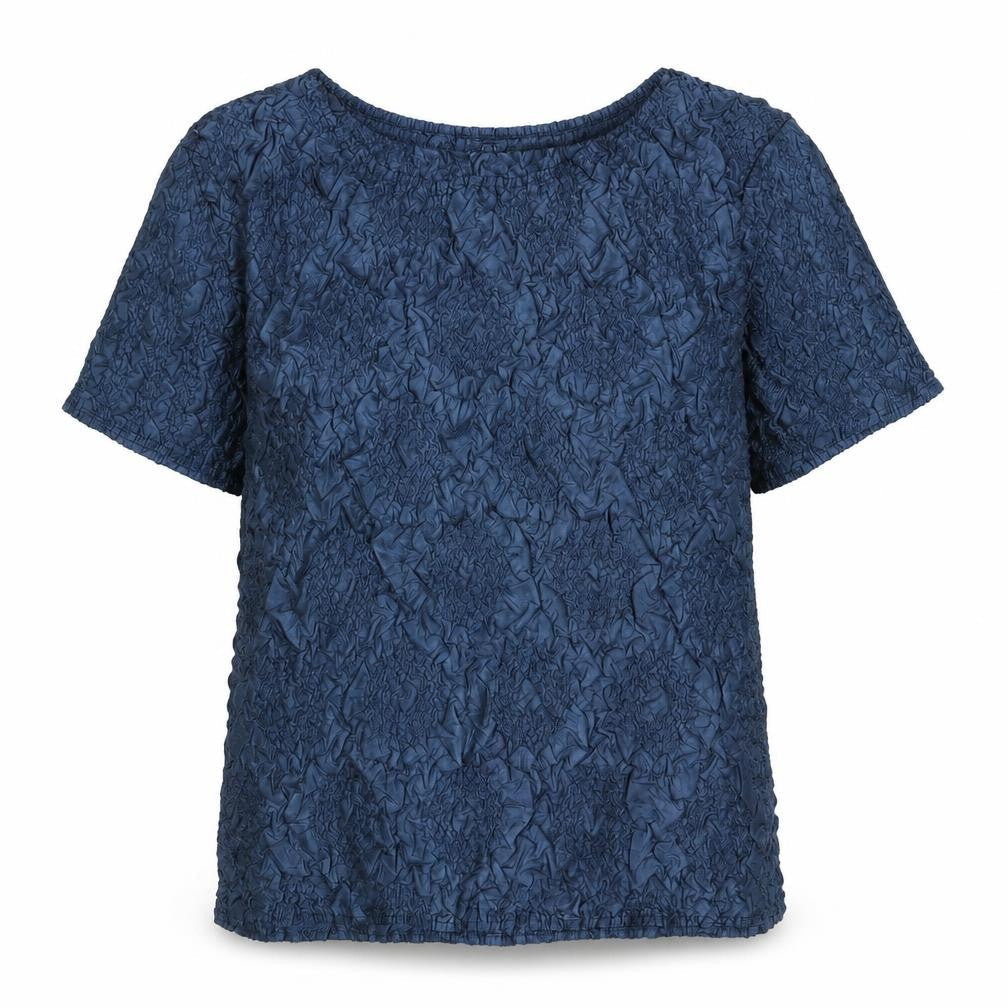 Just Elegance Womens Blue Polyester Basic Blouse Size M Round Neck - Crinkle Look