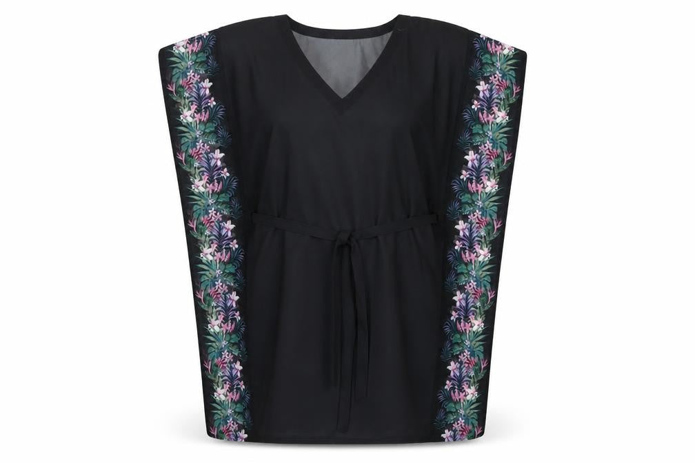 Cotton Traders Womens Black Polyester Cover Up Size M - Floral Print Belted