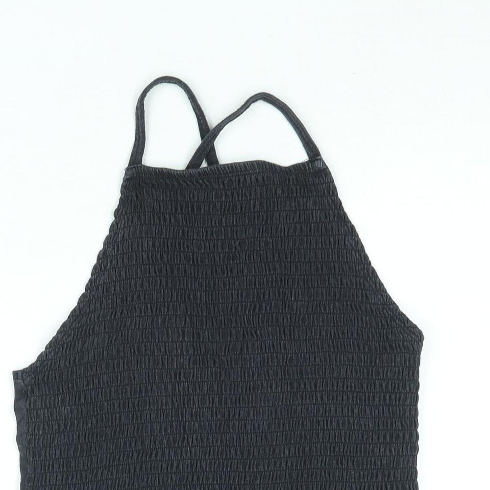 Hollister Womens Black Cotton Basic Tank Size S Square Neck - Rouched