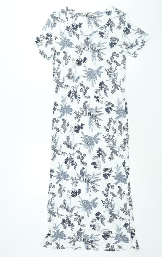 Marks and Spencer Womens White Geometric Cotton Top Dress Size 6 - Plant Print