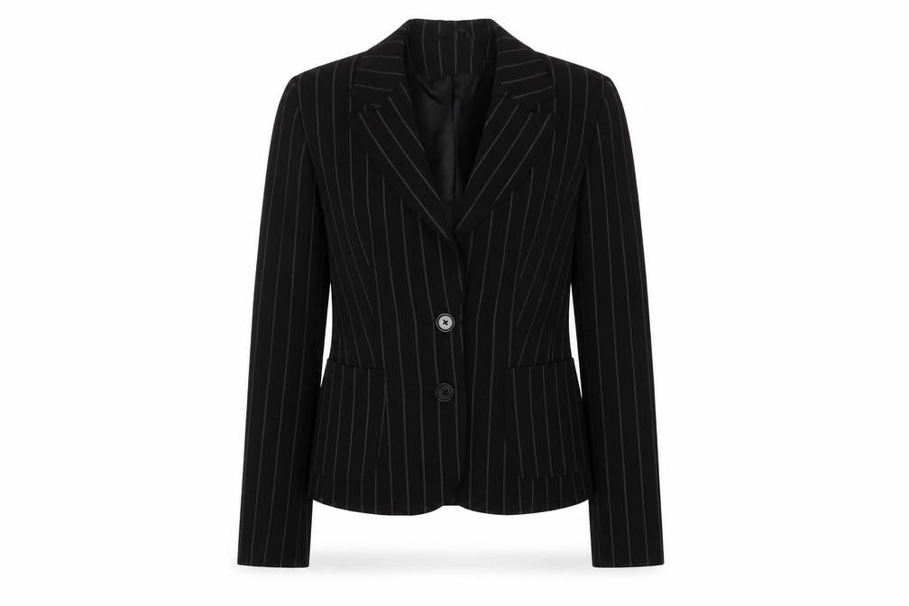 Denim & Co. Womens Black Striped Jacket Blazer Size 10 Button