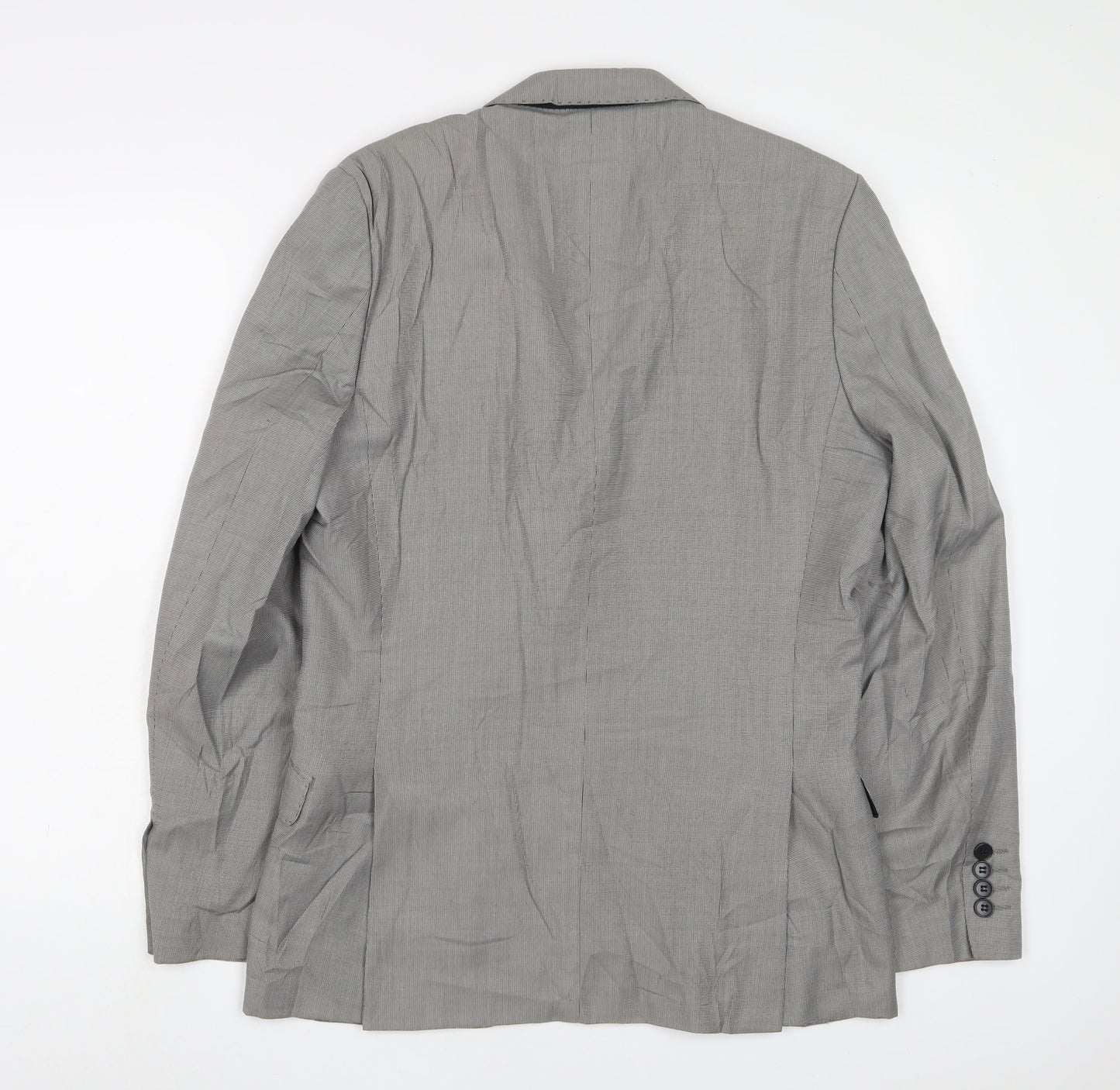 H&M Mens Grey Plaid Polyester Jacket Suit Jacket Size 38 Regular