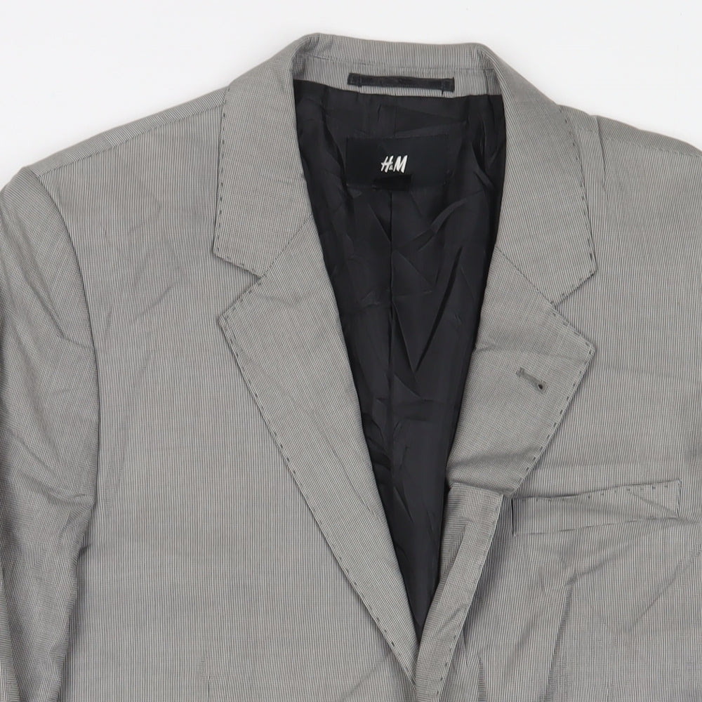 H&M Mens Grey Plaid Polyester Jacket Suit Jacket Size 38 Regular
