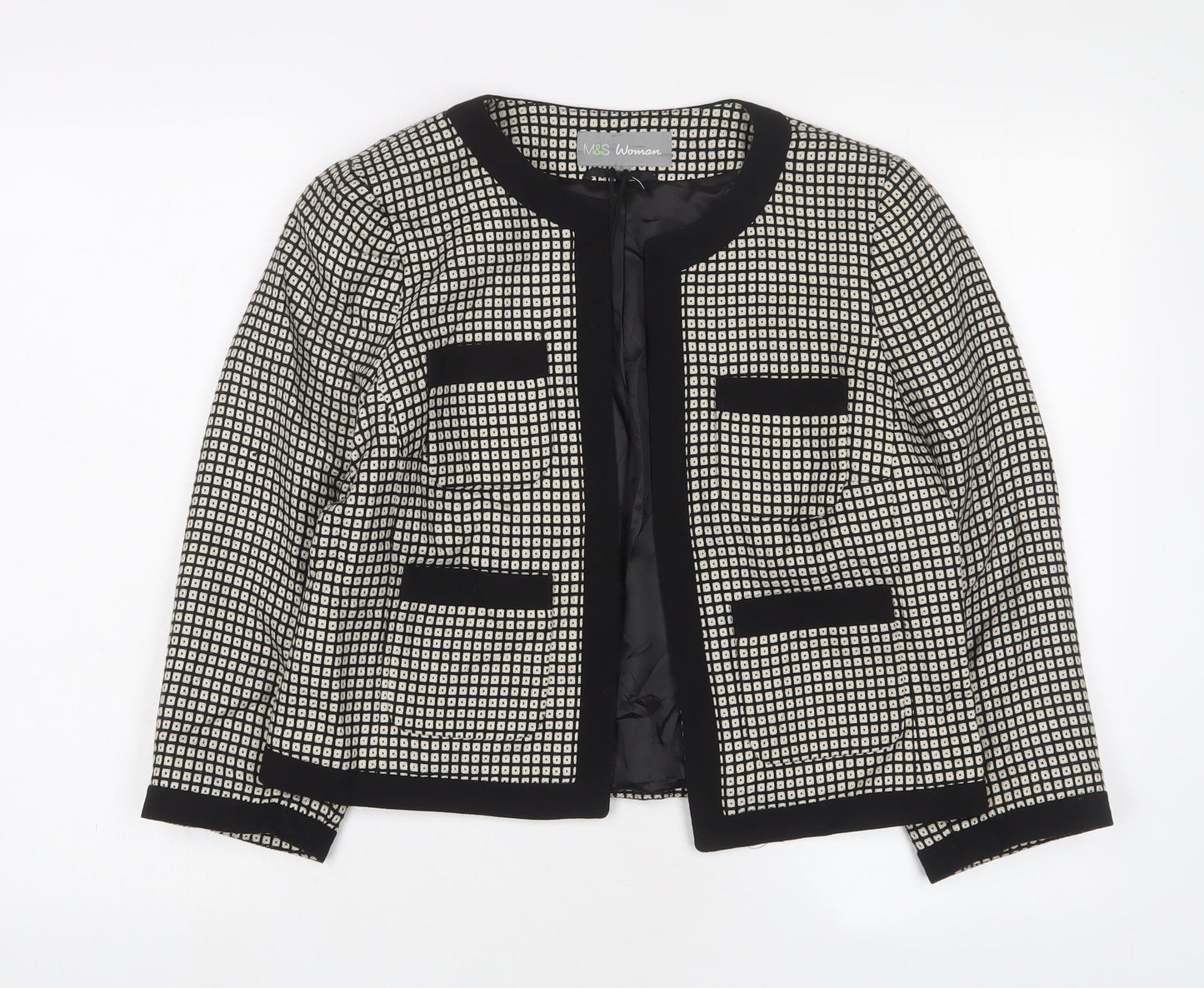 Marks and Spencer Womens Ivory Geometric Jacket Size 12 - Open
