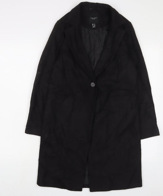 New Look Womens Black Overcoat Coat Size 4 Button