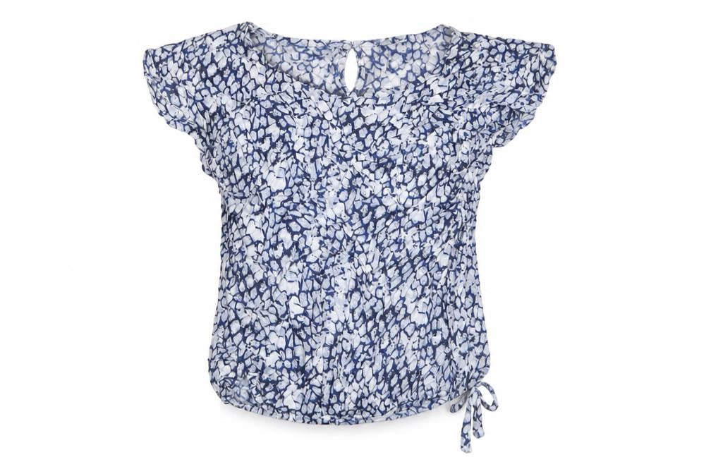 Dorothy Perkins Womens Blue Geometric Viscose Basic T-Shirt Size S Crew Neck