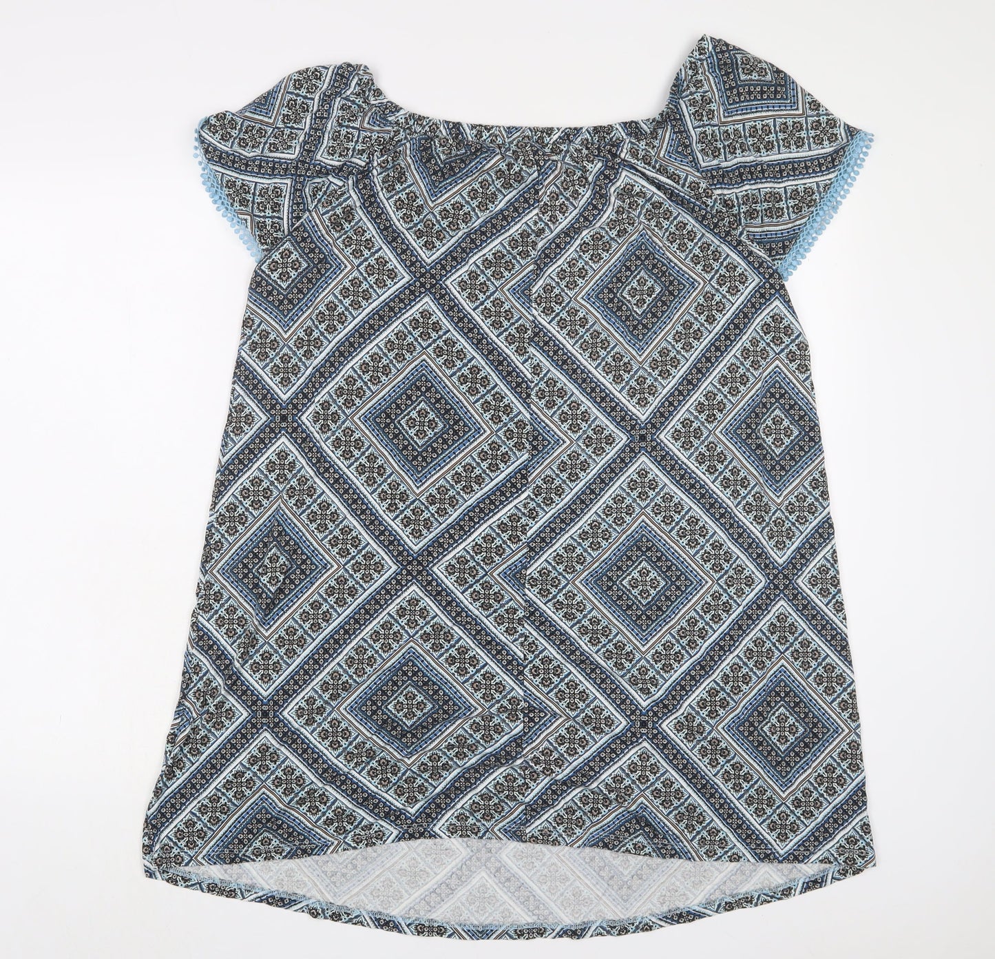 Principles Womens Blue Geometric Viscose A-Line Size 16 Boat Neck Pullover