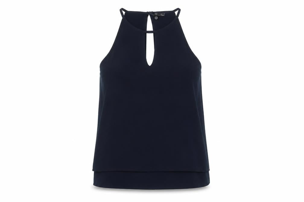 Only Womens Blue Polyester Basic Tank Size 6 Crew Neck - Keyhole neck