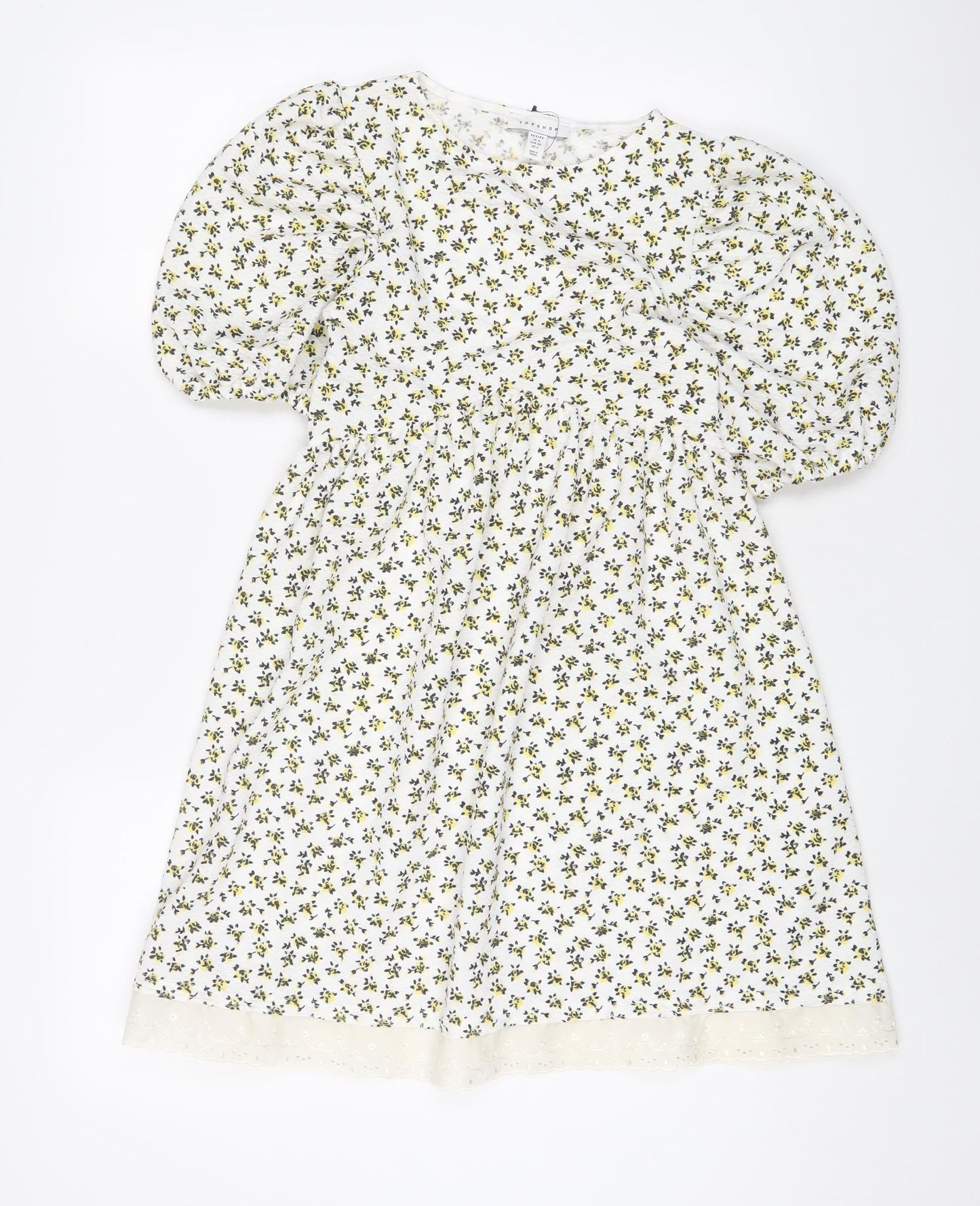 Topshop Womens White Floral Polyester A-Line Size 6 Crew Neck Pullover - Embroidered
