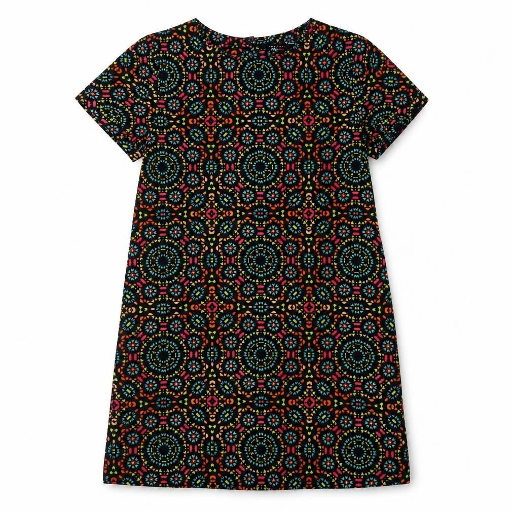 New Look Girls Multicoloured Geometric Polyester A-Line Size 10-11 Years Boat Neck Button