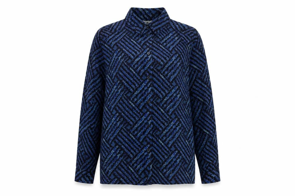 Gor-Ray Womens Blue Geometric Polyester Basic Button-Up Size 12 Collared