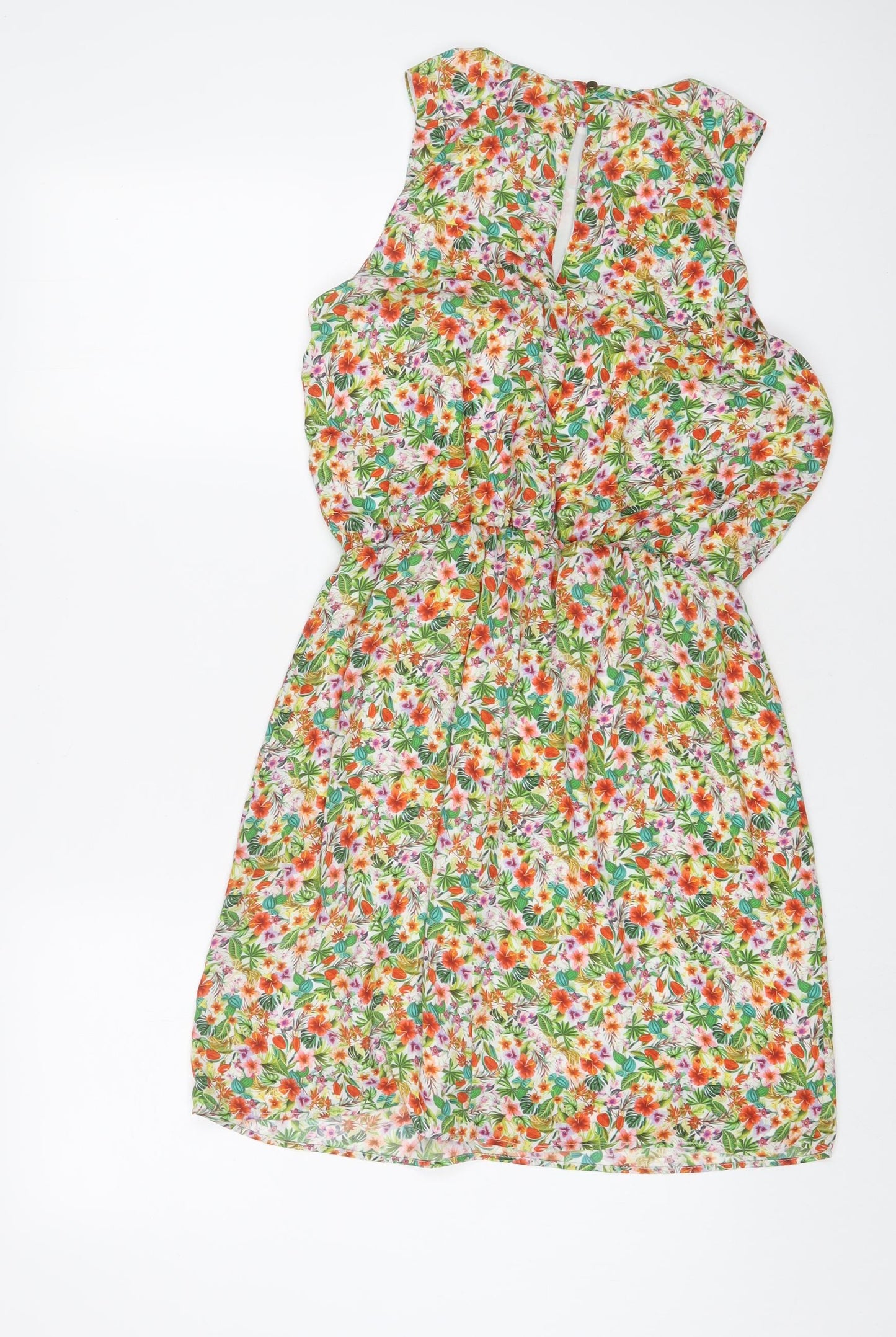 H&M Womens Multicoloured Floral Polyester A-Line Size 10 Crew Neck Button