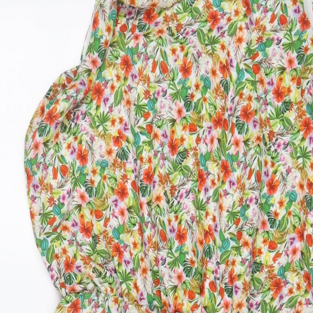 H&M Womens Multicoloured Floral Polyester A-Line Size 10 Crew Neck Button