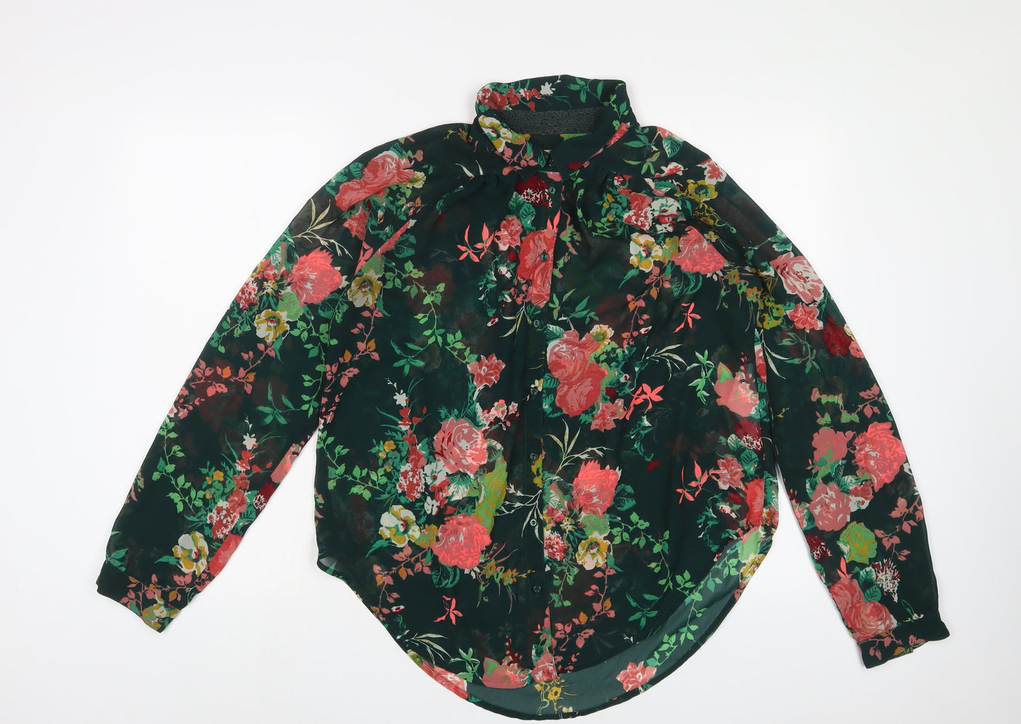 Only Womens Green Floral Polyester Basic Button-Up Size 18 Collared