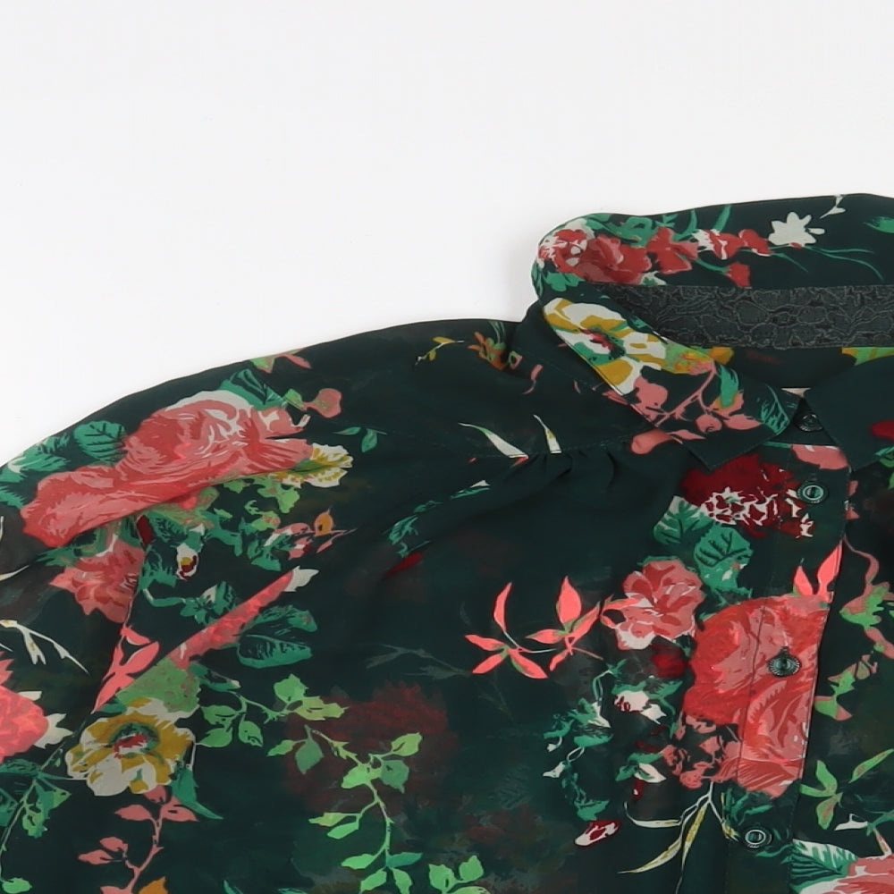 Only Womens Green Floral Polyester Basic Button-Up Size 18 Collared