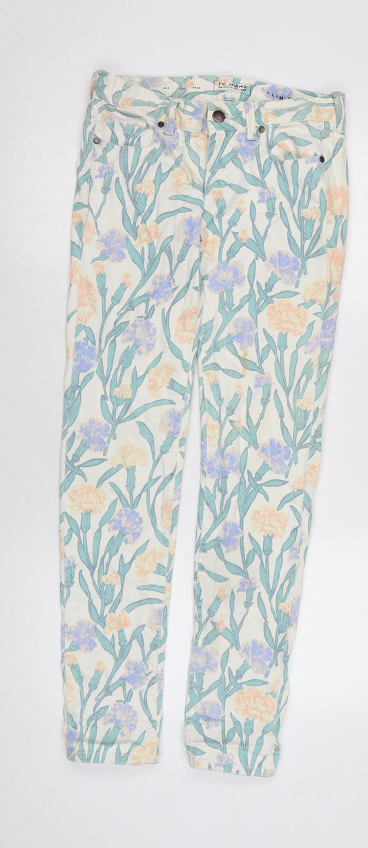 Additional front view of French Connection women’s multicoloured floral cotton blend skinny jeans, size UK 6 regular zip