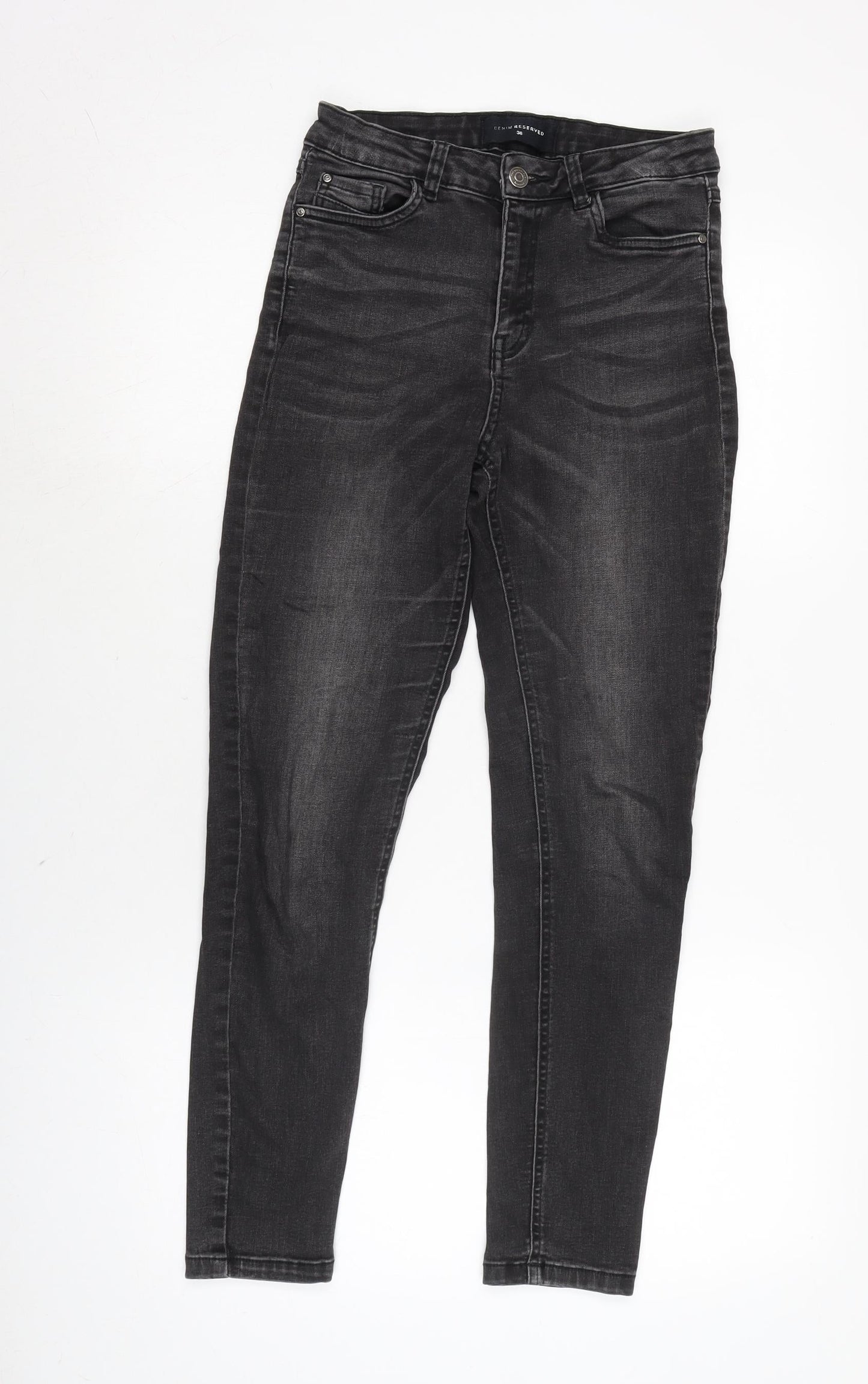 RESERVED Mens Grey Cotton Blend Tapered Jeans Size 28 in L26 in Regular Zip
