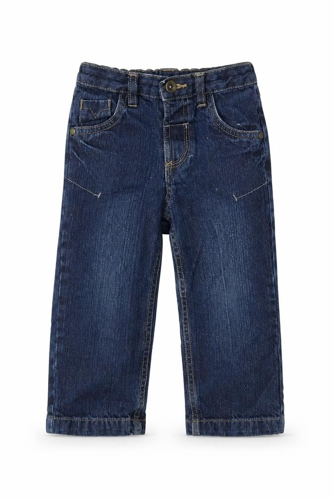 Front view of Tu girls’ blue cotton capri jeans, size 18-24, months button - waist 18in-inside leg 13in.