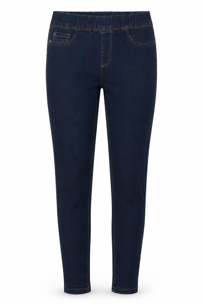 Front view of Denim & Co. women’s blue cotton jegging jeans, size UK 10, 27-inch leg regular