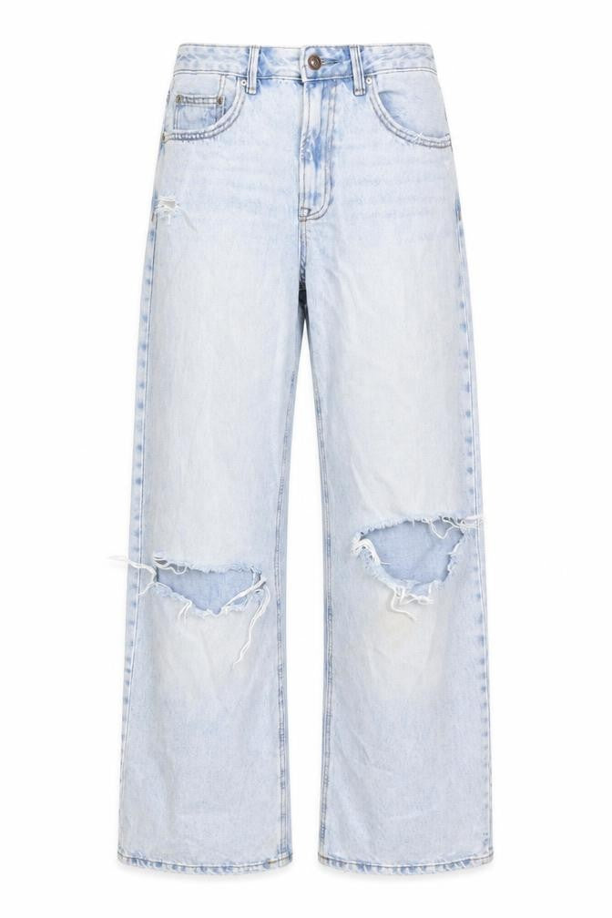 Stradivarius Womens Blue Cotton Wide-Leg Jeans Size 10 L32 in Regular Zip