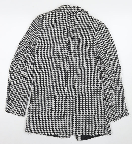 Boohoo Womens Black Herringbone Jacket Blazer Size 8 Button