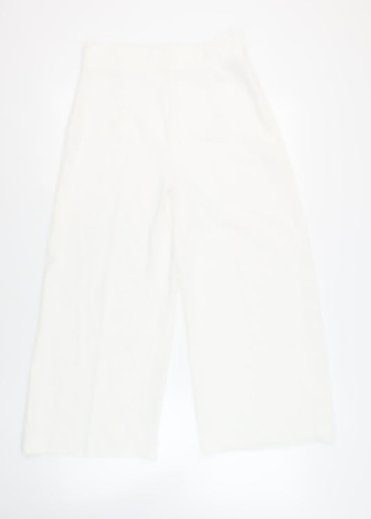 Zara Womens White Polyester Cropped Trousers Size L L24 in Regular Zip