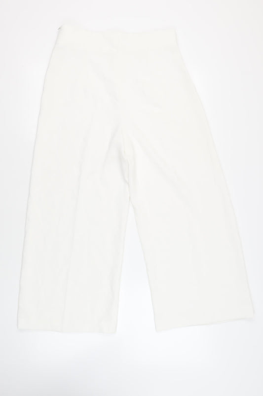 Zara Womens White Polyester Cropped Trousers Size L L24 in Regular Zip