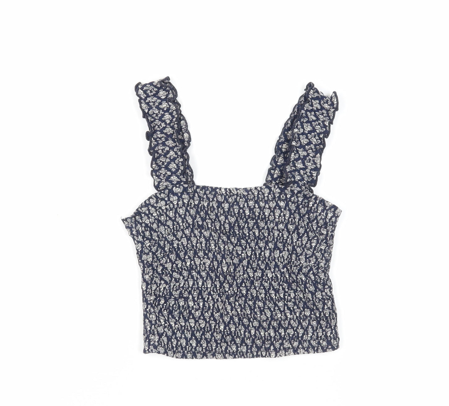 Hollister Womens Blue Geometric Viscose Cropped Tank Size XS Square Neck - Shirred