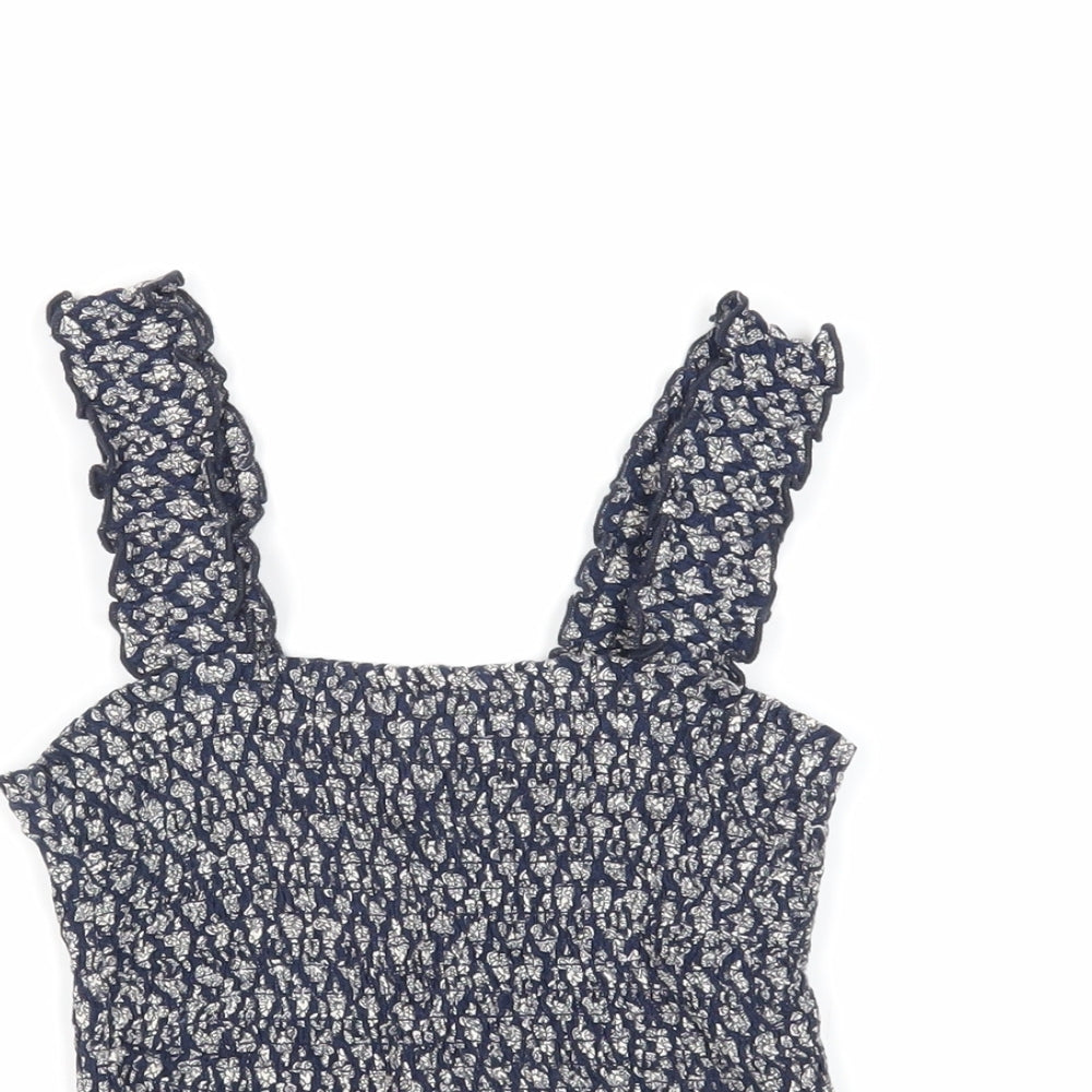 Hollister Womens Blue Geometric Viscose Cropped Tank Size XS Square Neck - Shirred