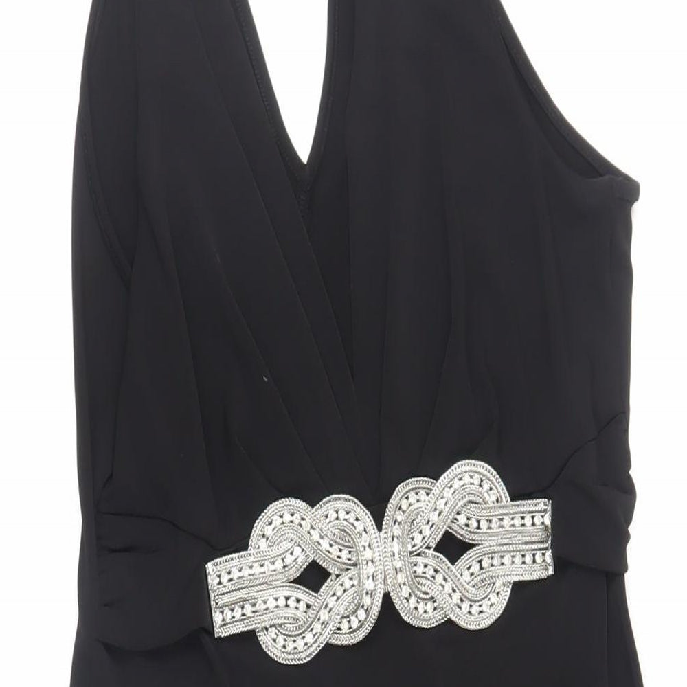 Julien Macdonald Womens Black Polyester A-Line Size 10 Halter Pullover - Embellished